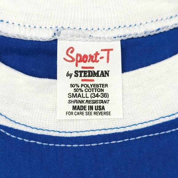 Vintage Cal Bumper T Shirt Mens Size Small Blue 80s Ringer Tee Made In USA NEW - Picture 6 of 7